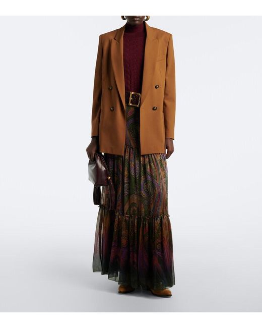 Etro Brown Paisley Silk Tiered Maxi Skirt