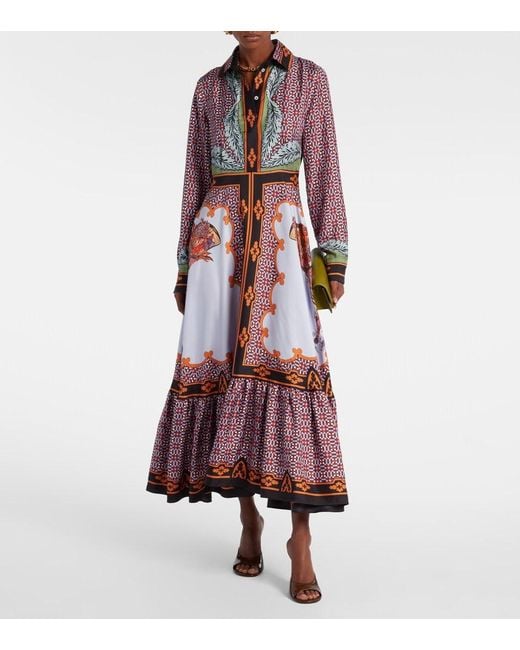 LaDoubleJ Red San Pietro Printed Silk Maxi Dress