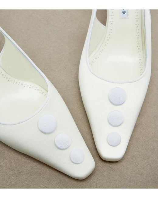 Manolo Blahnik White Alexa Satin Slingback Pumps