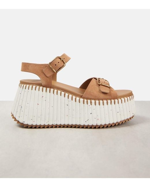 Chloé Natural Nama Suede Wedge Sandals