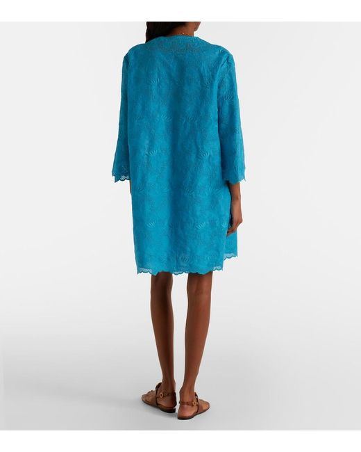 Valentino Blue Broderie Anglaise Silk-Trimmed Cotton Kaftan