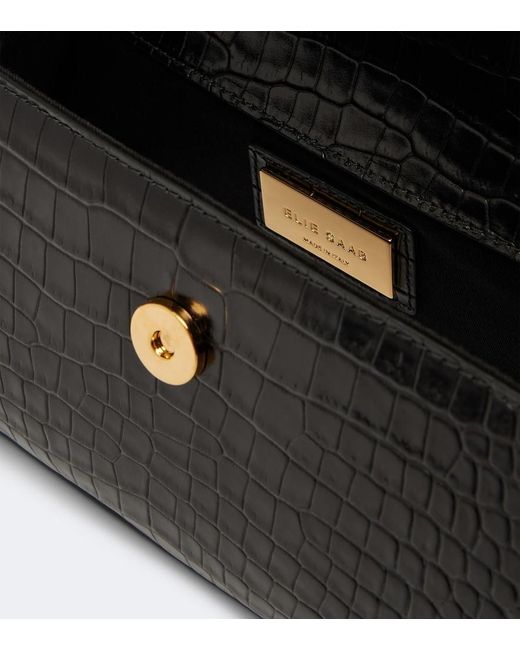 Elie Saab Black Petit Wave Croc-Effect Leather Top-Handle Bag