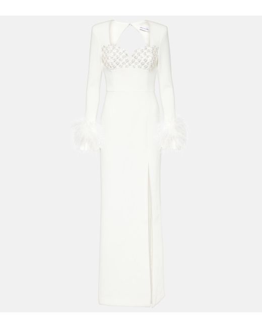 Rebecca Vallance White Bridal Blanche Feather-Trimmed Gown