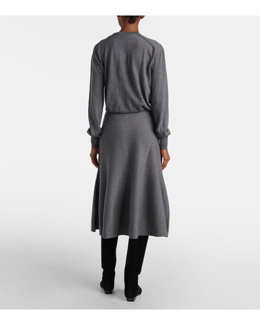 Khaite Gray Odil Knitted Wool-Blend Midi Skirt