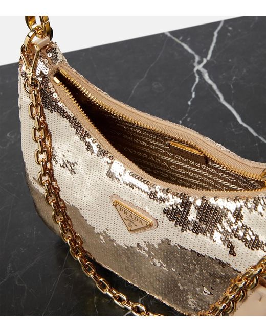 Prada Metallic Re-Edition Mini Sequined Shoulder Bag