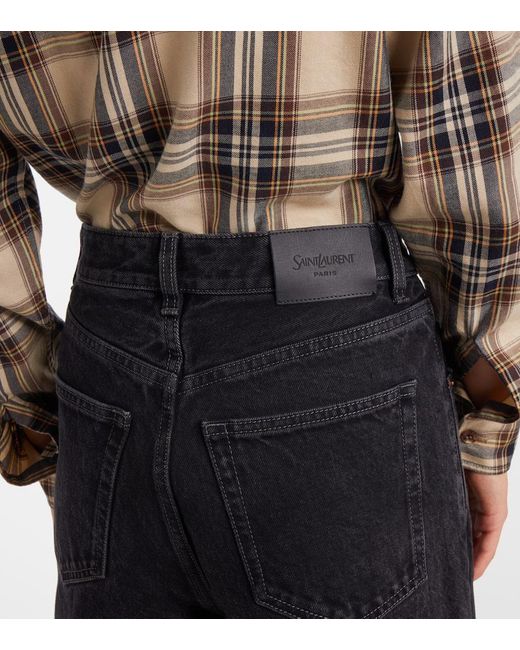 Jeans A Gamba Larga A Vita Alta di Saint Laurent in Blue