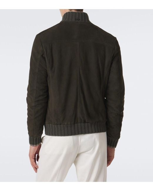 Fedeli Green Cashmere-Trimmed Suede Jacket for men