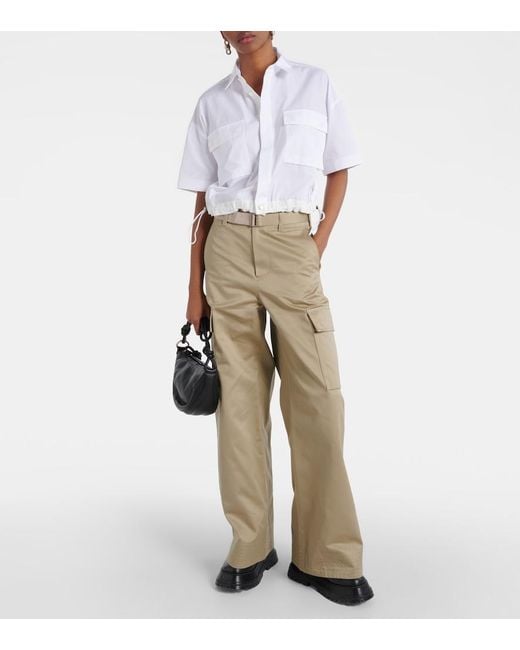 Sacai Natural High-Rise Cotton Gabardine Wide-Leg Pants