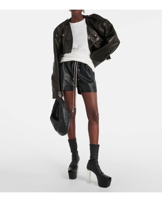 Rick Owens Black Leather Shorts