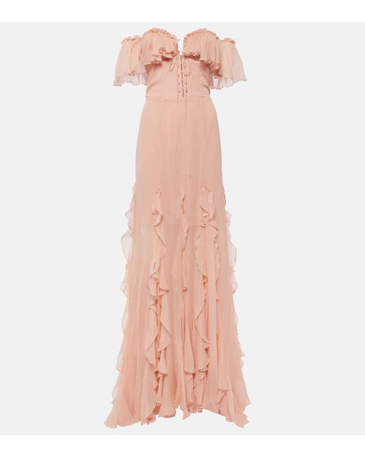 Costarellos Pink Galiya Off-shoulder Silk Georgette Gown