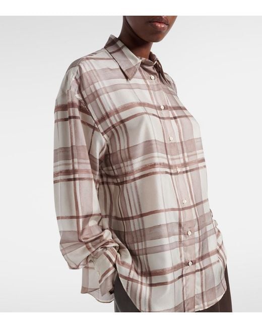 Brunello Cucinelli Natural Checked Silk Shirt