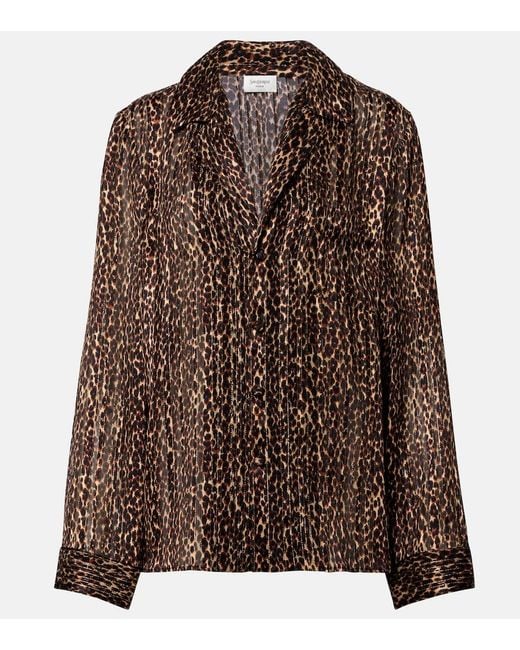Saint Laurent Brown Leopard-Print Silk Blouse