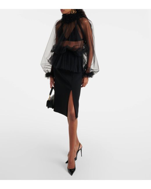 Dolce & Gabbana Gray Ruffle-trimmed Tulle Blouse