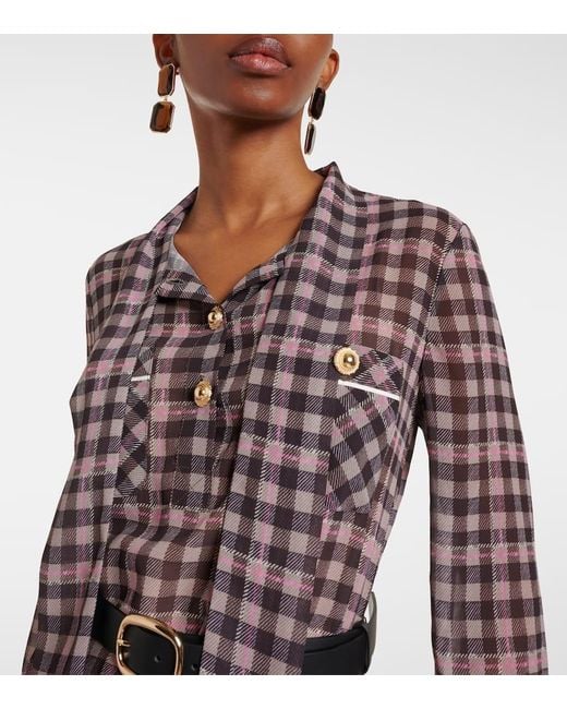Self-Portrait Multicolor Checked Chiffon Midi Dress