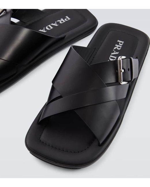 Prada Black Brushed Double Crisscross Sandals for men