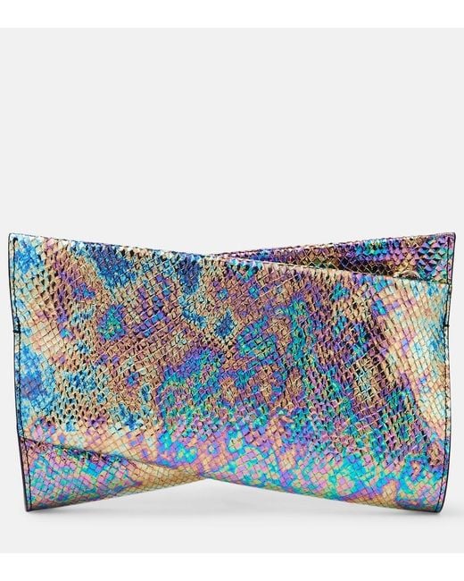 Christian Louboutin Blue Loubitwist Snake-Effect Leather Clutch