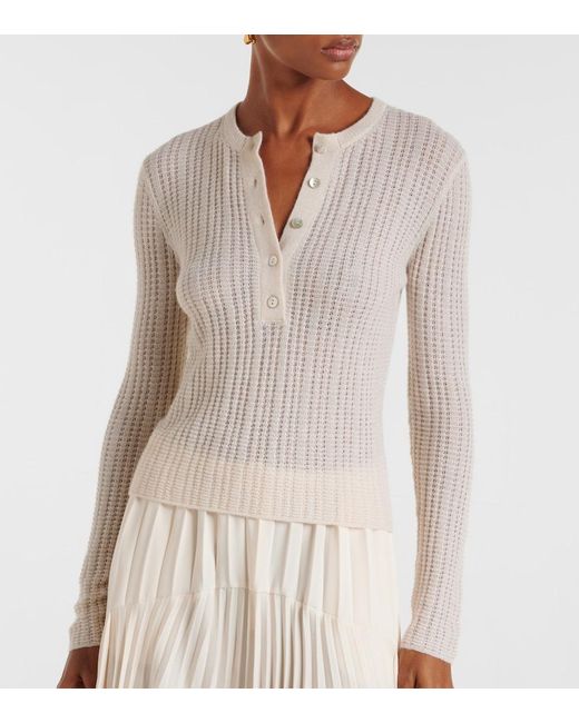 Vince White Ribbed-Knit Cashmere And Silk Henley Shirt