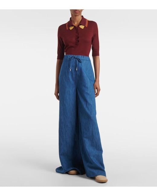 Gabriela Hearst Blue Gelos High-Rise Cotton And Linen Wide-Leg Pants