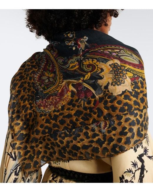 Etro Black Printed Modal And Cashmere Scarf