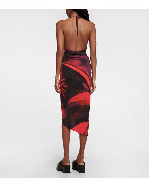 Louisa Ballou Red Coastline Printed Midi Skirt