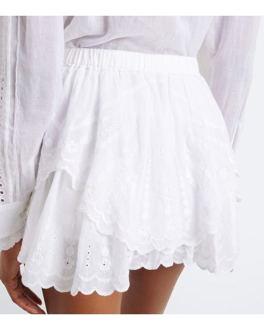Isabel Marant White Layale Ruffled Cotton Shorts