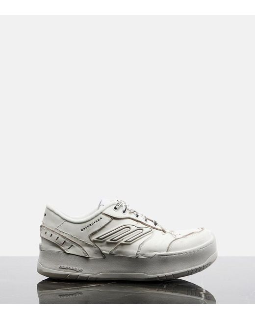 Balenciaga White Hamptons Leather Platform Sneakers