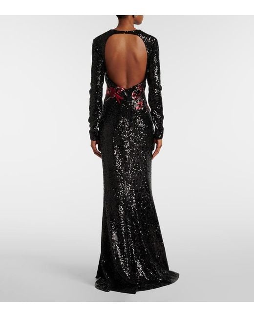 Elie Saab Black Embroidered Sequined Gown