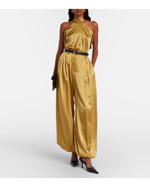 Nina Ricci Natural Silk-Blend Satin Wide-Leg Pants