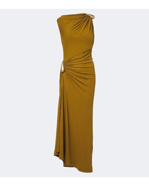 Bottega Veneta Metallic Gathered Jersey Maxi Dress