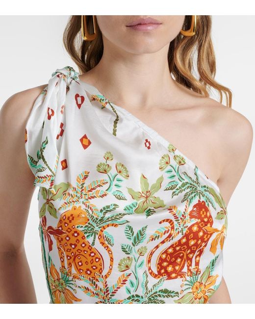 Poupette Metallic Isabelle Printed One-Shoulder Kaftan