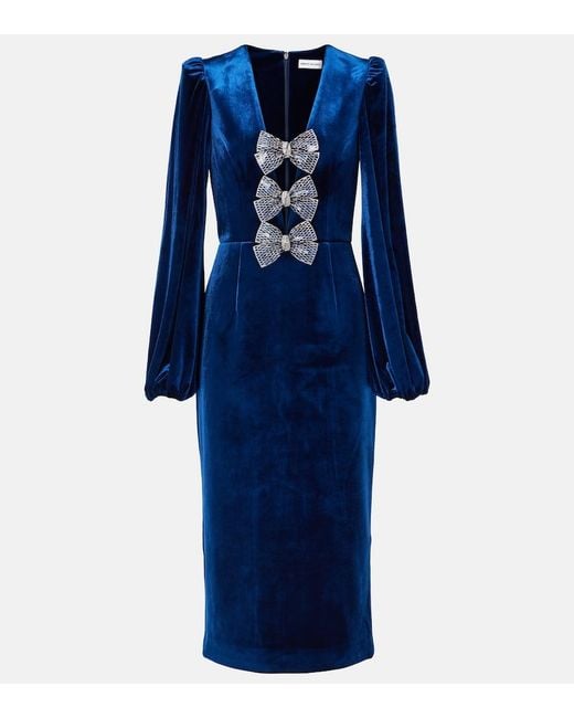 Rebecca Vallance Blue Crystal-Embellished Velvet Midi Dress