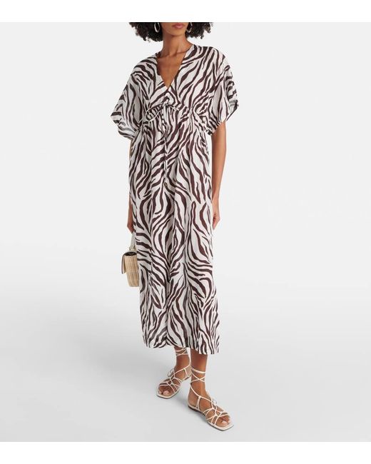 Max Mara White Dorotea Zebra-print Cotton Midi Dress