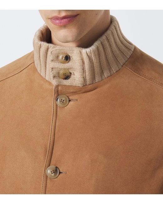 Fedeli Brown Cashmere-Trimmed Suede Jacket for men