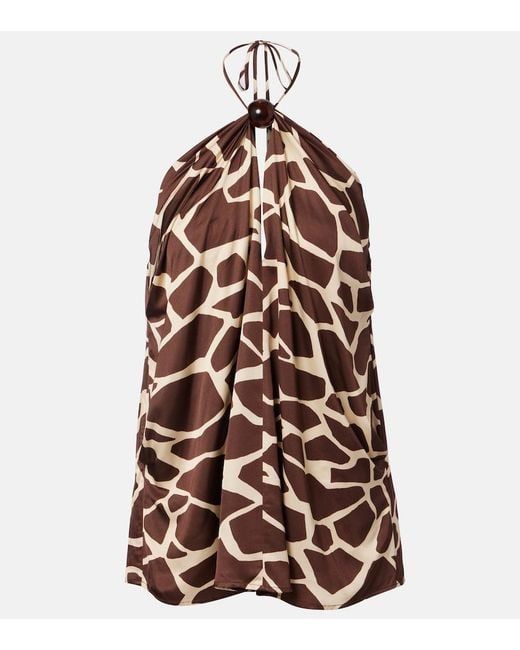 Faithfull The Brand Brown Jensen Animal-Print Halterneck Satin Top