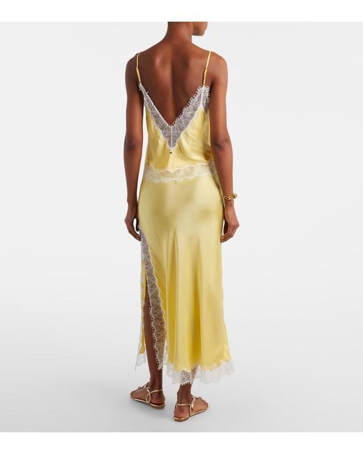 Poupette Yellow Lila Lace-Trimmed Satin Slip Skirt