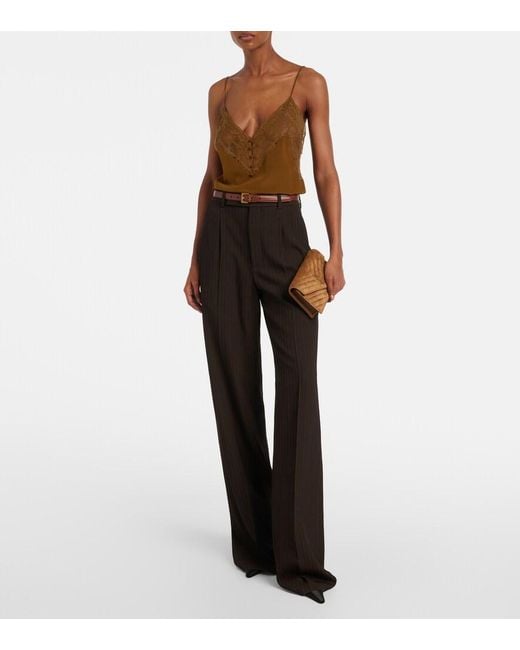 Saint Laurent Brown Cassandre Mini Suede Wallet On Chain