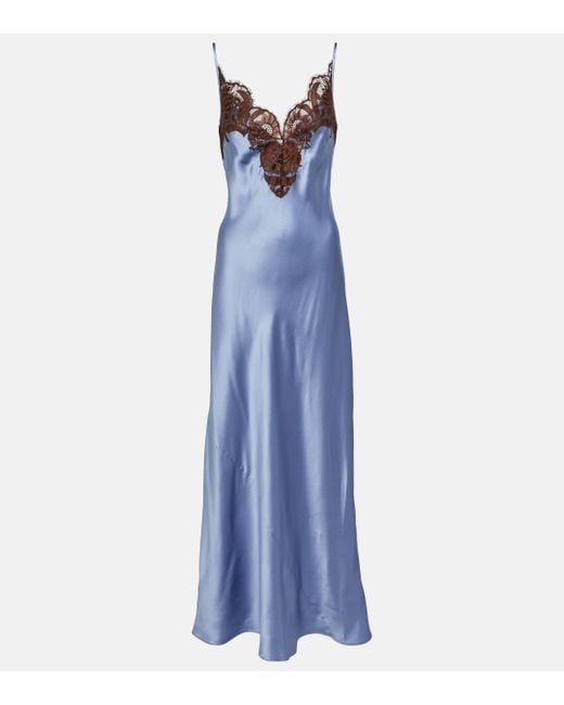 Sir. The Label Blue Lace-trimmed Silk Maxi Dress