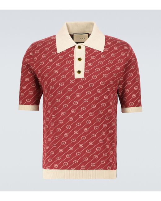 Polo Ouverture en coton et soie Gucci pour homme en coloris Red