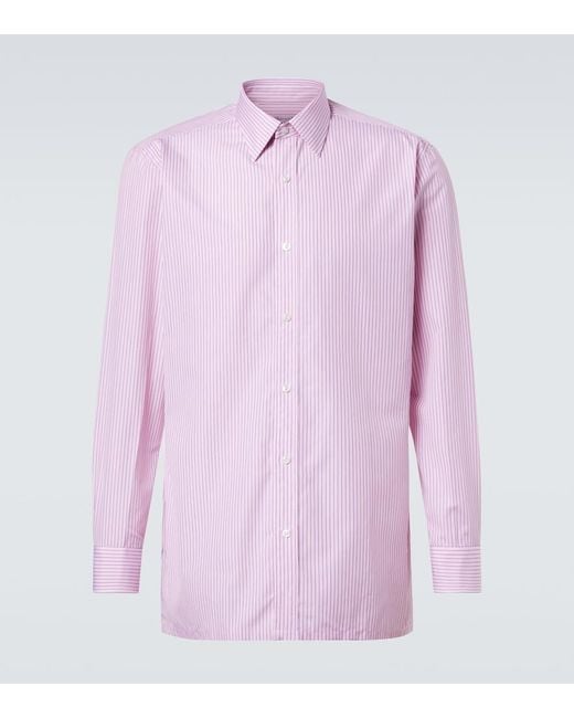 Charvet Pink Striped Cotton Poplin Shirt for men