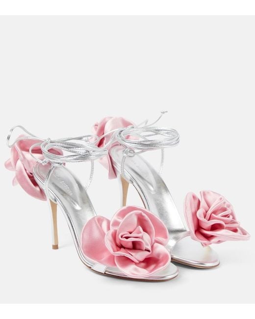 Magda Butrym Pink Floral-Applique Leather Sandals