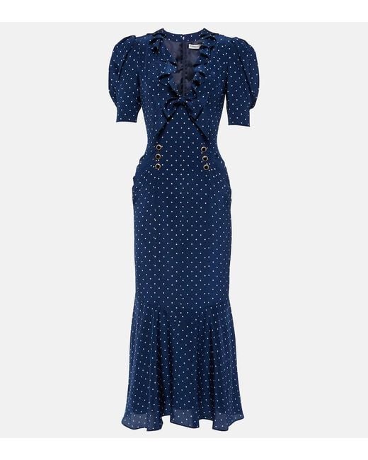 Alessandra Rich Blue Polka-Dot Bow-Detail Silk Midi Dress