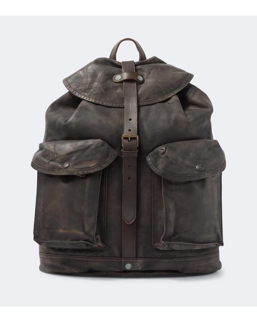 RRL Black Leather Backpack for men