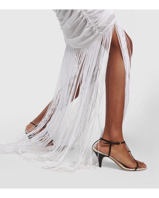 Khaite White Guisa Fringed Shirred Silk-Blend Gown