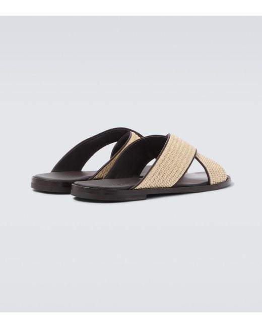 Manolo Blahnik Brown Otawi Leather-Trimmed Raffia Sandals for men