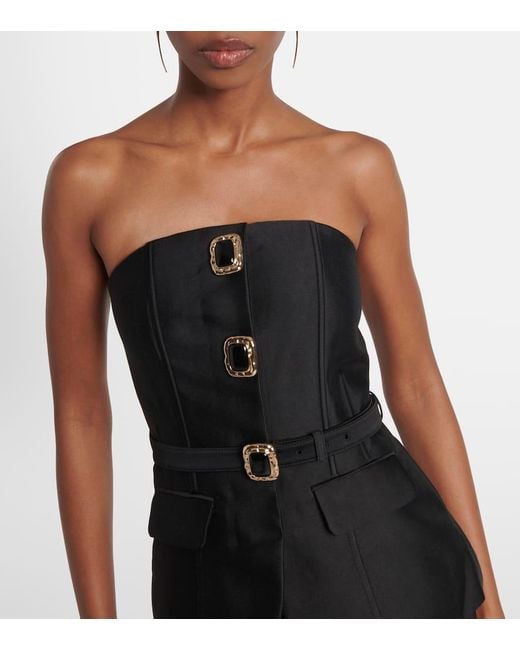 Self-Portrait Black Embellished Strapless Taffeta Jumpsuit