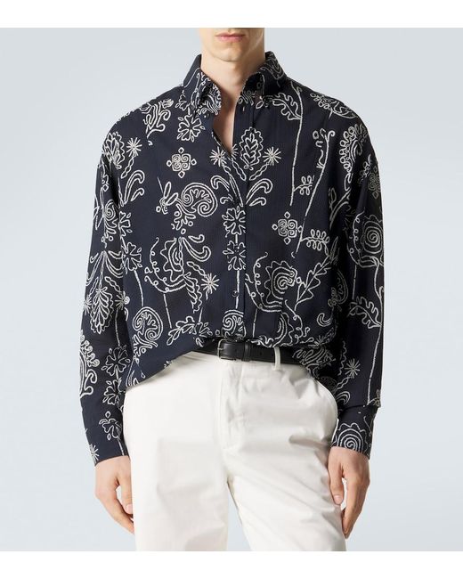 Giorgio Armani Blue Printed Cotton Seersucker Shirt for men