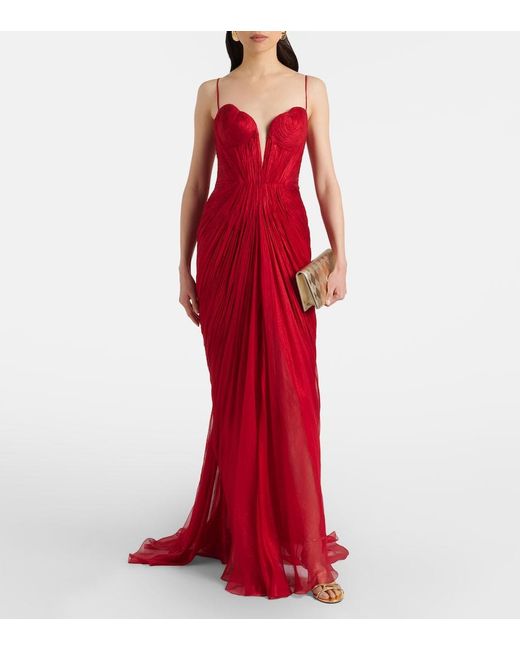 Maria Lucia Hohan Red Cecilia Draped Silk Gown