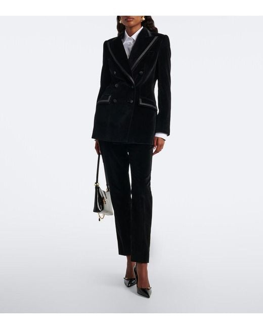 Dolce & Gabbana Black Cotton And Silk-Blend Velvet Slim Pants