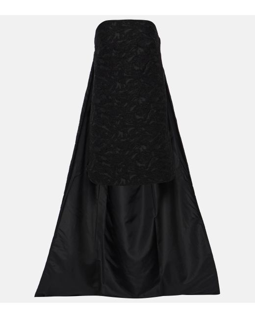 Max Mara Black Strapless Paneled Jacquard Minidress