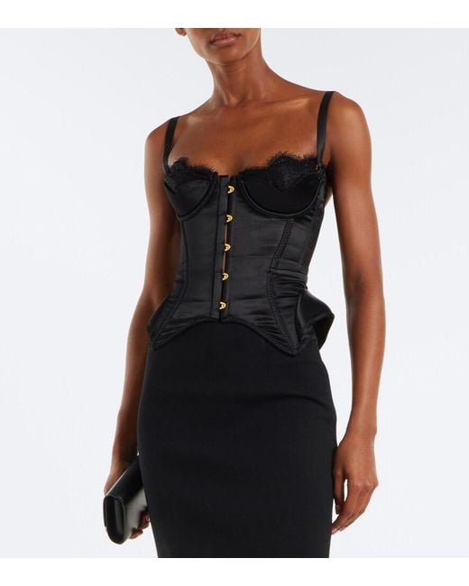 Maria Lucia Hohan Black Samya Lace-Trimmed Satin Bustier Top